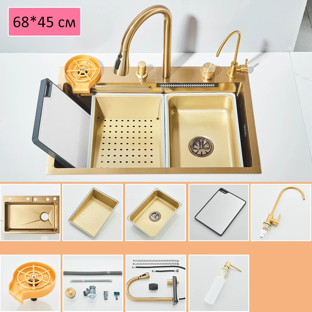 304 Waterfall Kitchen Sink 60*45cm Stainless Steel Sink