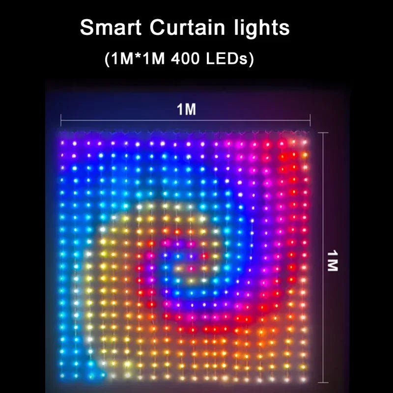 Led Smart Curtain Lights New year's garland App RGB Fairy Lights DIY Music Change Display for Window Christmas Room Decoration