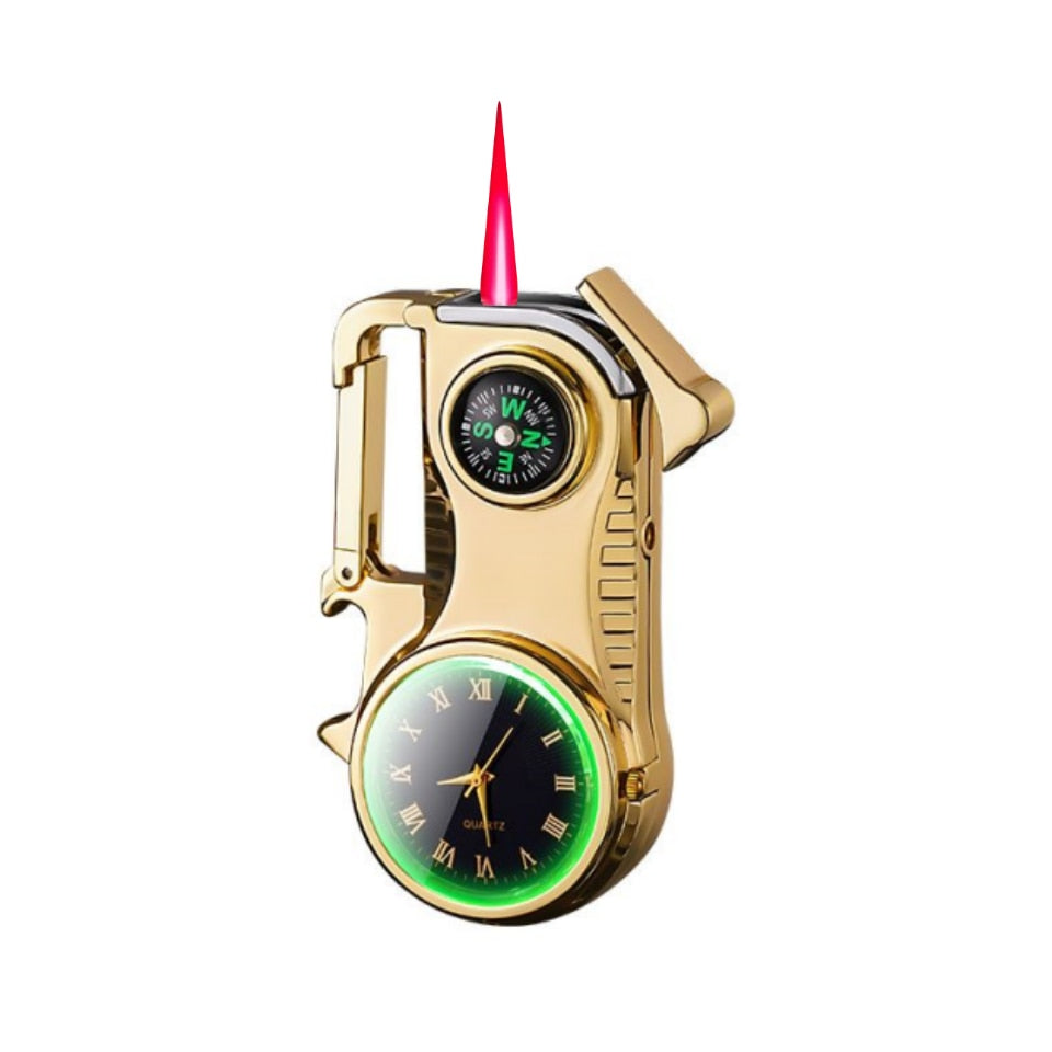 Outdoor Compass Keychain Inflatable Windproof Lighter Multi-function Watch Bottle Opener Red Flame Butane Lighters Survival Tool