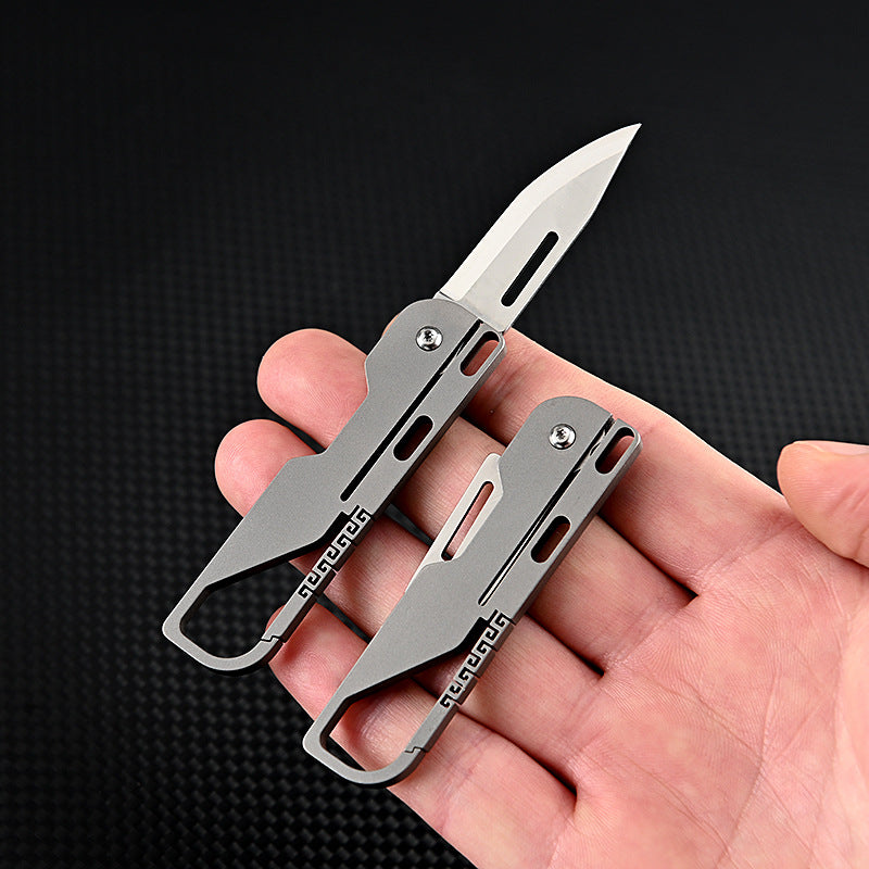 Multifunctional Titanium Alloy Keychain Mini Knife High Hardness D2 Steel Folding