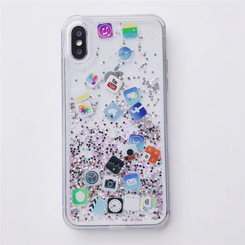 Dynamic Quicksand phone Cover for iphone 14 11 Pro Max 12 13 Cases Liquid Hard Case for iphone 7 8 Plus XR XS Cute App Icon Hood