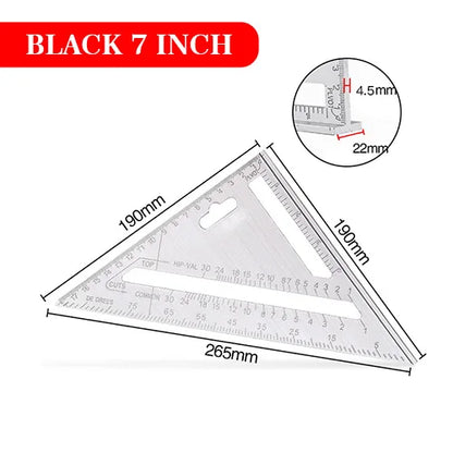 RONGPRO TriangleRuler 7inch Aluminum Alloy Angle Protractor Speed Metric Square Measuring Ruler For Building Framing ToolsGauges