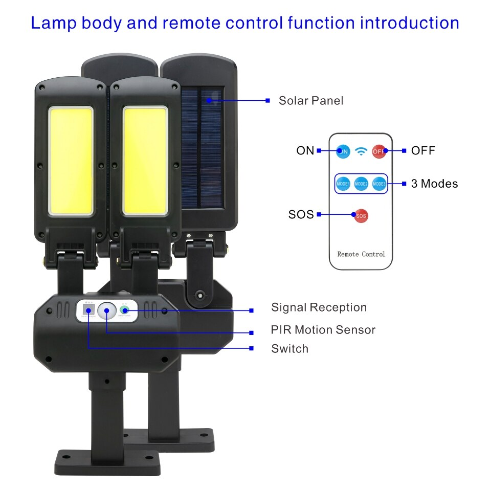 200COB Solar Street Light Outdoor Rotatable Solar Lamp With Motion Sensor Sunlight Garden Garage Remote Security LED Flood Light