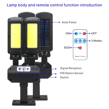 200COB Solar Street Light Outdoor Rotatable Solar Lamp With Motion Sensor Sunlight Garden Garage Remote Security LED Flood Light