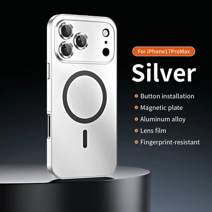 Fashion Aluminum Metal Magnetic Case For iPhone16 17 Pro Max 15Pro 14 13 12 Magsafe Wireless Charging Glass Lens Backboard Cover