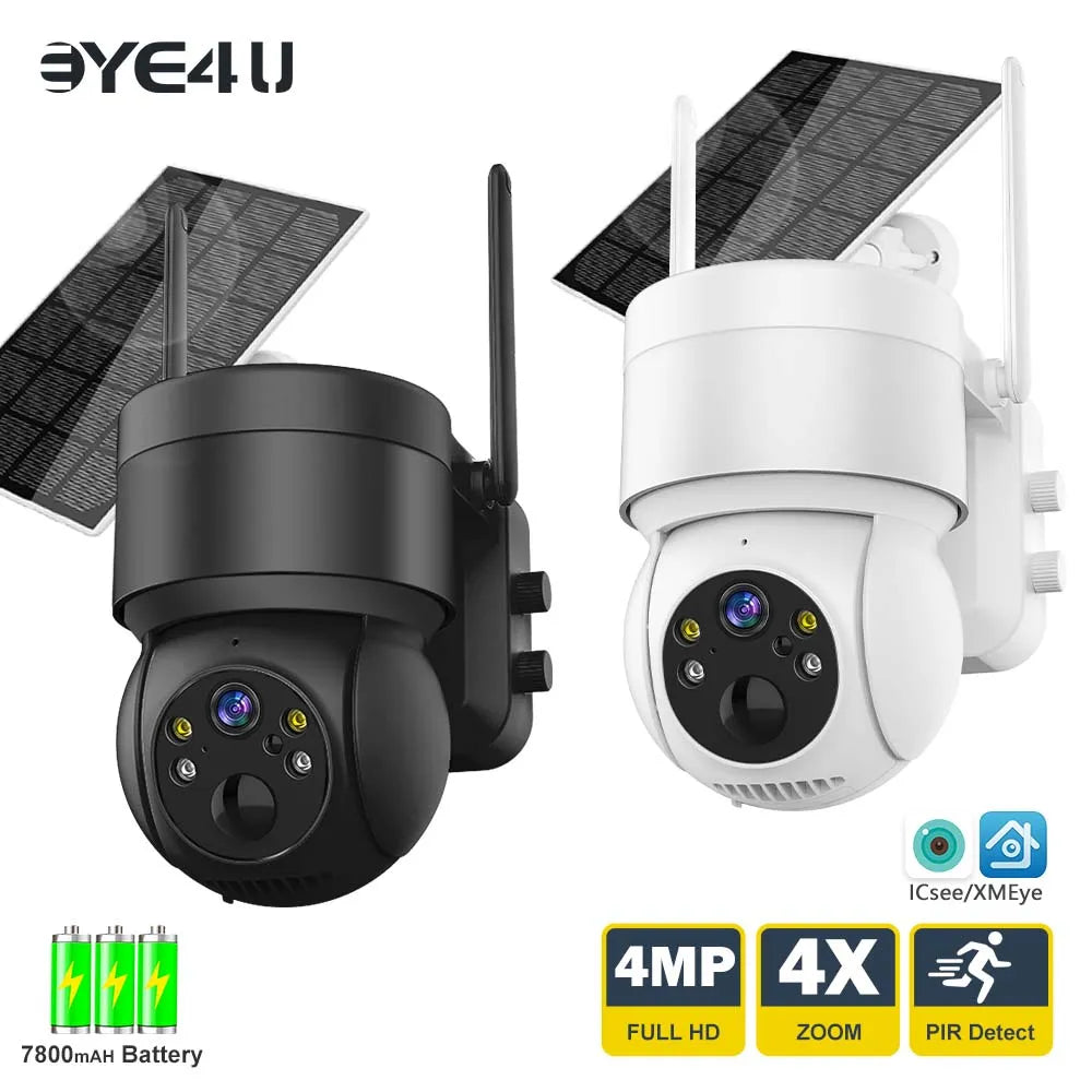 Solar Camera Wifi Outdoor 4MP Wireless Surveillance IP Cameras With Solar Panel PIR Human Detection 7800mAh Recharge Battery