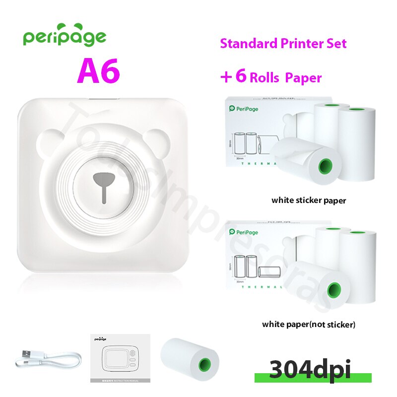 New Arrival 304dpi Mini Pocket Printer Peripage A6 Thermal Photo Printer Color Green Purple Mobile Phone Android IOS Regalo Gift