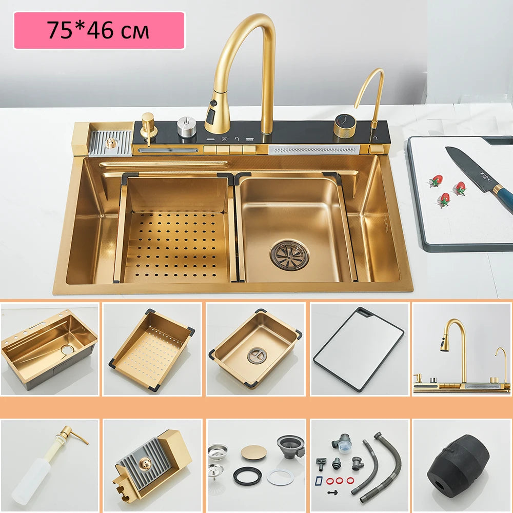 304 Waterfall Kitchen Sink 60*45cm Stainless Steel Sink