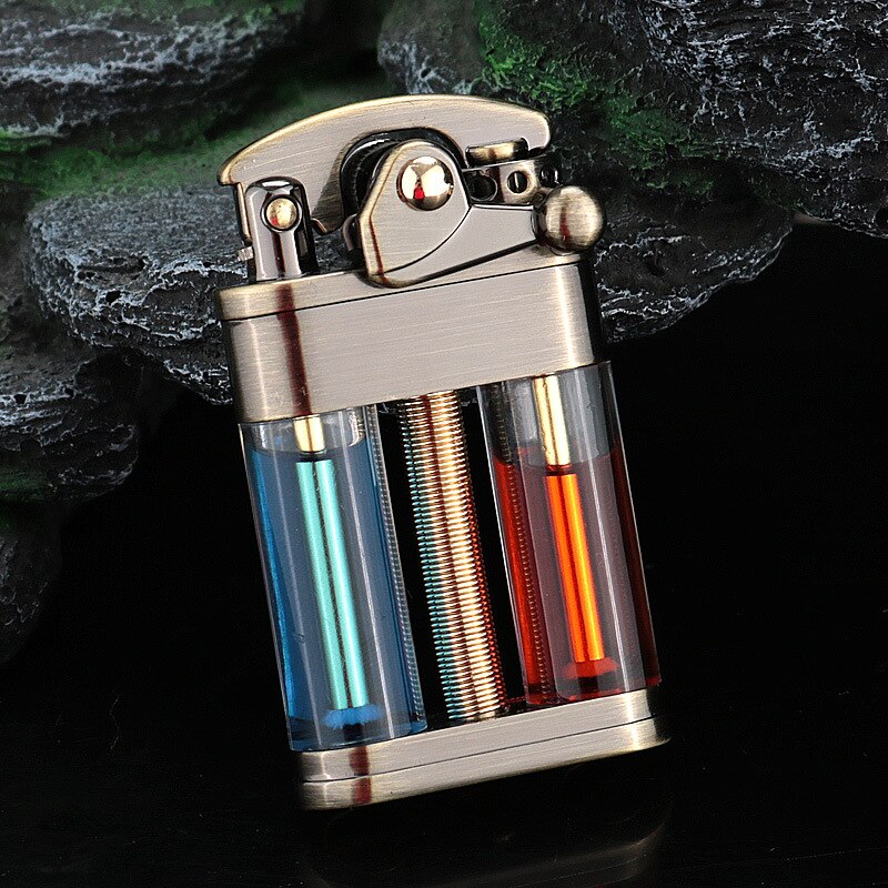 Zorro Rocker Kerosene Lighter Transparent Fuel Tank Metal Retro Grinding Wheel Lighter Visual Fuel Tank Lighter Men's Gift