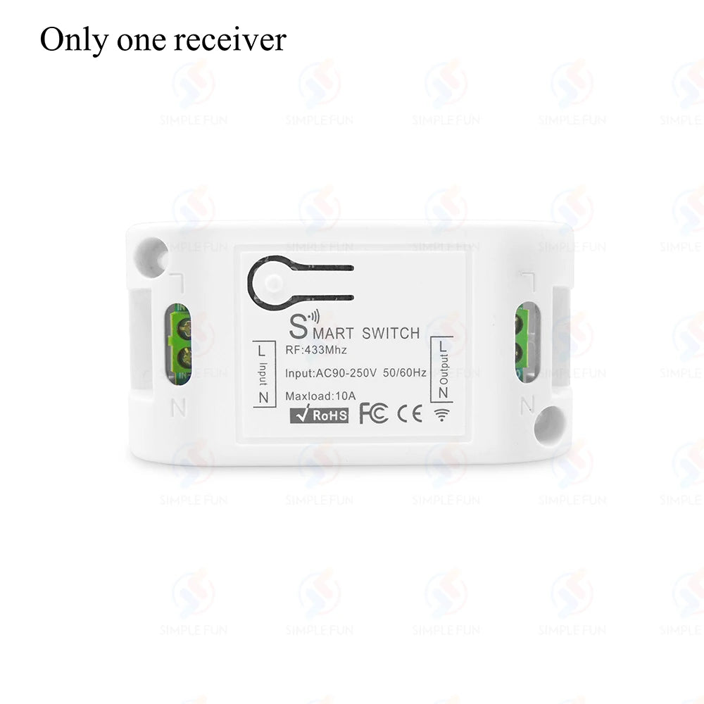 Wireless RF433MHz Remote Control Switch AC 110V 220V 10A Relay Receiver and Round Button Transmitter for Light Lamp Fan ON/OFF