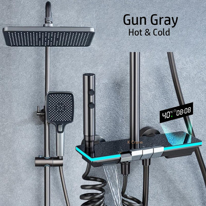 Hot Cold Mixer Rain Shower Set Bathroom LED Digital Thermostatic Shower System Bathtub Wall Mount Rainfall Luxury Shower System