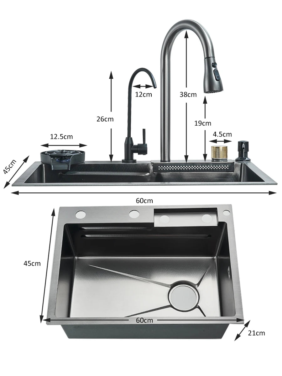 304 Waterfall Kitchen Sink 60*45cm Stainless Steel Sink