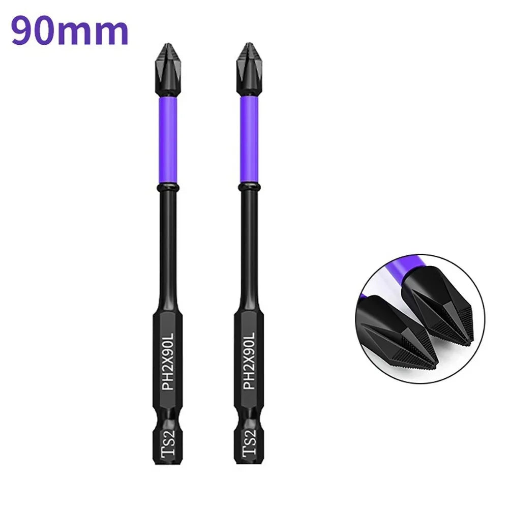 Magnetic Anti-Shock Screwdriver Set - PH2 Impact Bits (25/50/65/70/90/150 mm)