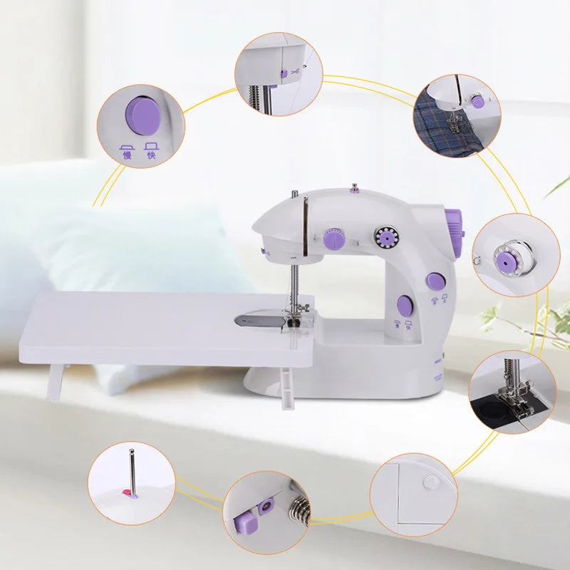 Sewing Machine Mini Portable Household Night Light Foot Pedal Straight Line Hand Table Two Thread Kit Electric DIY Clothes