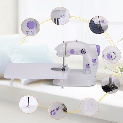 Sewing Machine Mini Portable Household Night Light Foot Pedal Straight Line Hand Table Two Thread Kit Electric DIY Clothes