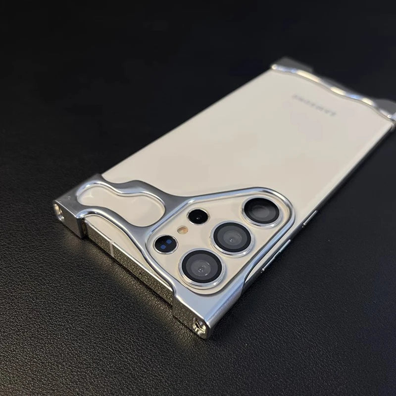 Luxury Alien Irregular Metal Phone Case For Samsung Galaxy S23 S24 Ultra Plus Aluminum Bumper With Lens Film Protection Cover