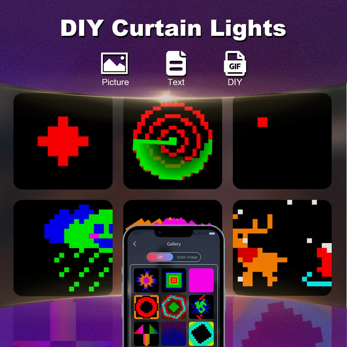 Led Smart Curtain Lights New year's garland App RGB Fairy Lights DIY Music Change Display for Window Christmas Room Decoration