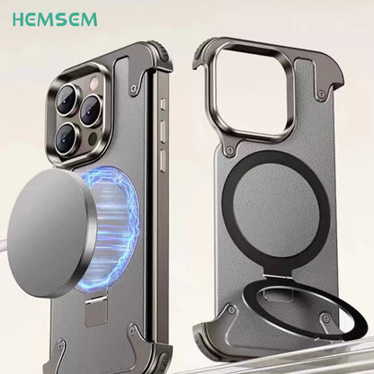 Light Weight Metal Bumper Magsafe Case Finger Ring Holder cowhide Backboard for iPhone 13 14 15 Pro Max Shockproof Phone Cover