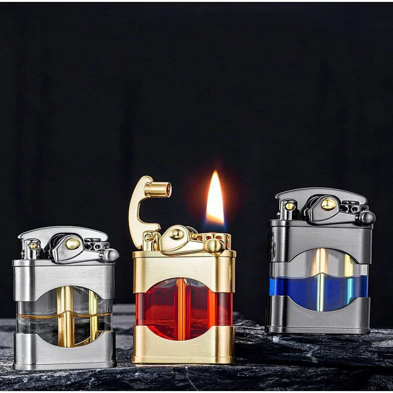 Zorro Rocker Kerosene Lighter Transparent Fuel Tank Metal Retro Grinding Wheel Lighter Visual Fuel Tank Lighter Men's Gift