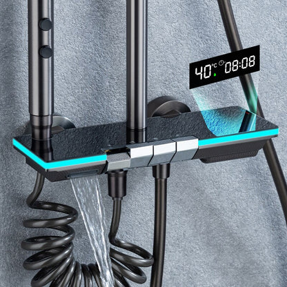 Hot Cold Mixer Rain Shower Set Bathroom LED Digital Thermostatic Shower System Bathtub Wall Mount Rainfall Luxury Shower System