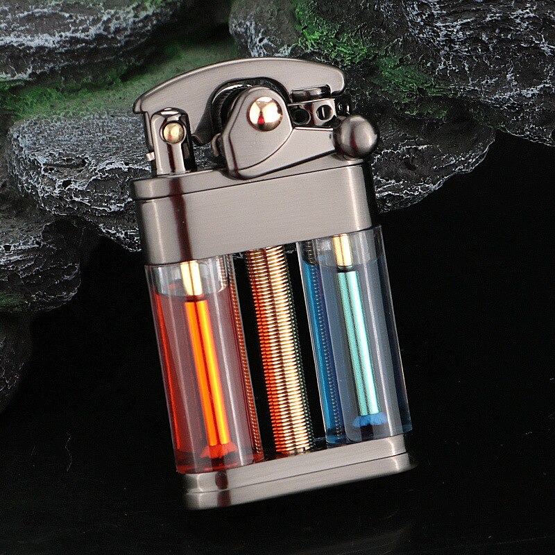 Zorro Rocker Kerosene Lighter Transparent Fuel Tank Metal Retro Grinding Wheel Lighter Visual Fuel Tank Lighter Men's Gift