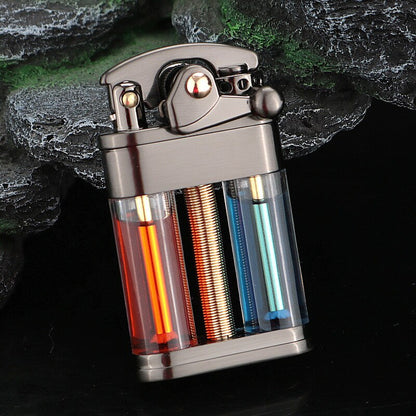 Zorro Rocker Kerosene Lighter Transparent Fuel Tank Metal Retro Grinding Wheel Lighter Visual Fuel Tank Lighter Men's Gift