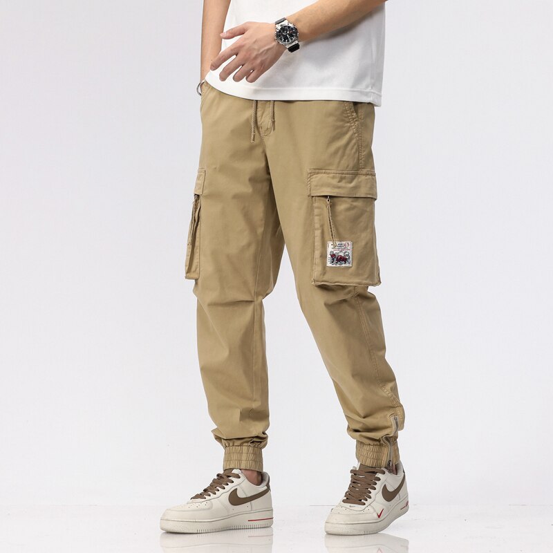 Summer Camping Hiking Men's Multi-Pocket Overalls Sports Trousers Mens Casual Fitness Drawstring Pants Men's Jogger Track Pants
