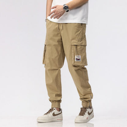 Summer Camping Hiking Men's Multi-Pocket Overalls Sports Trousers Mens Casual Fitness Drawstring Pants Men's Jogger Track Pants