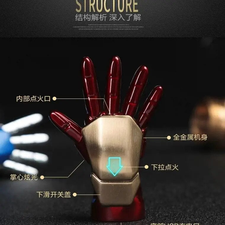 Disney Movie Iron Man Jet Energy Gloves Cigarette Lighter Creative Personality Anime USB Lighter Tungsten Wire Windproof Gift