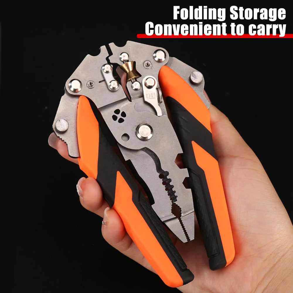High-carbon Steel Wire Stripping Pliers Foldable 12 in 1 Wire Stripping Tool Non-Slip Comfortable Electrician Crimpe Pliers