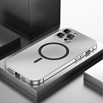 Fashion Aluminum Metal Magnetic Case For iPhone16 17 Pro Max 15Pro 14 13 12 Magsafe Wireless Charging Glass Lens Backboard Cover