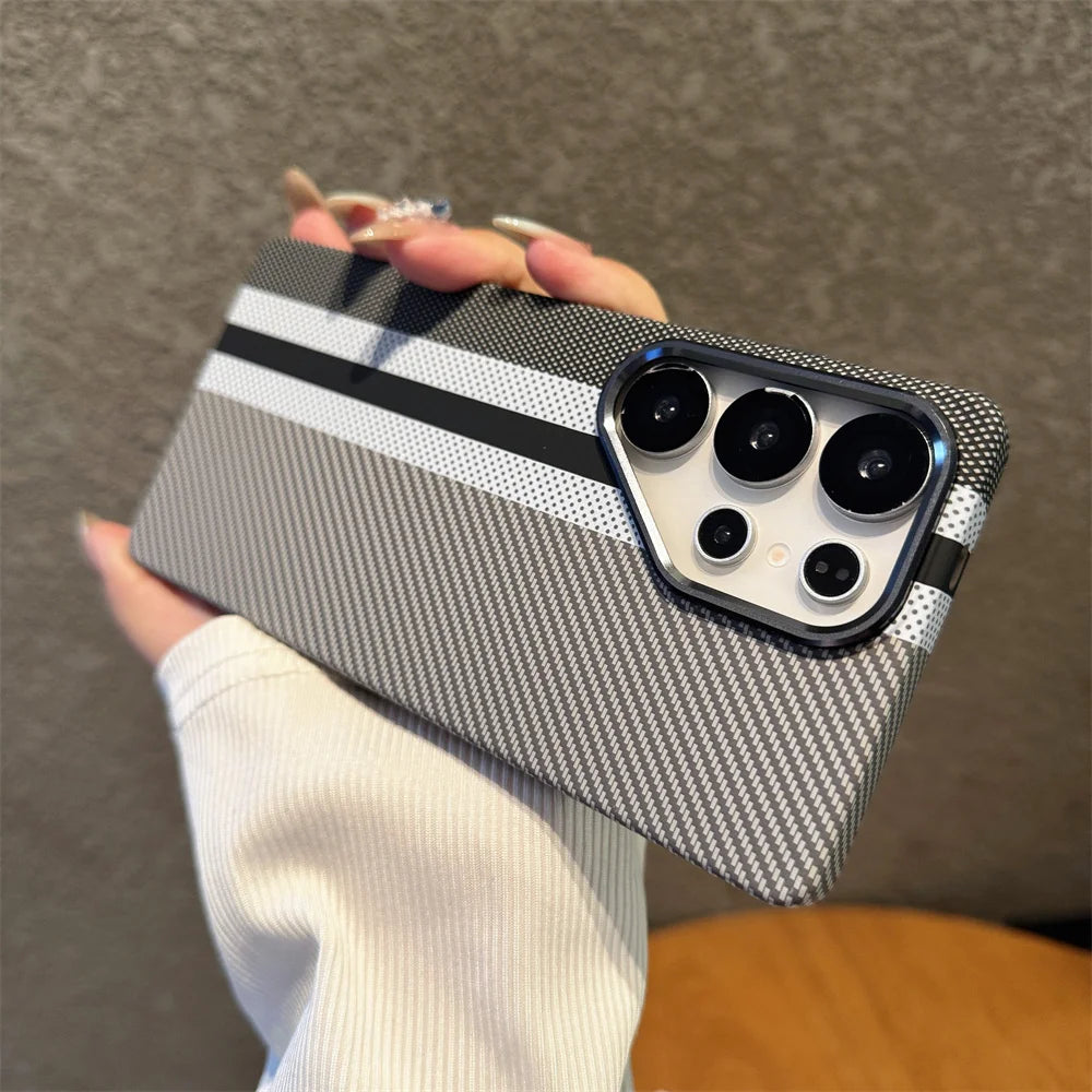 Luxury Colorful Kevlar Carbon Fiber Magnetic Phone Case For Samsung S24 S25 Ultra S23 Plus For Magsafe Wireless Charging Cover