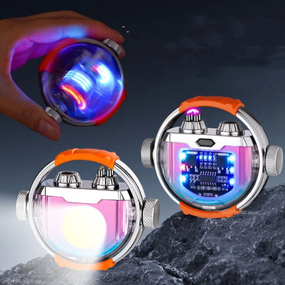 2023 New Decompression Gyro Windproof Double Arc Lighter Metal Belt COB Luminous Glare Creative Lighter Men's Gift