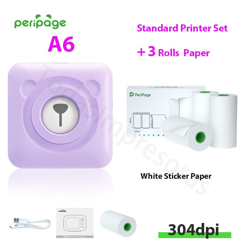 New Arrival 304dpi Mini Pocket Printer Peripage A6 Thermal Photo Printer Color Green Purple Mobile Phone Android IOS Regalo Gift