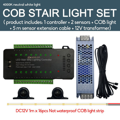 LED Motion Sensor COB Light Strip Stair 16 Channel Smart Controller Indoor Motion Night light for 12-16 Step Stair Lights