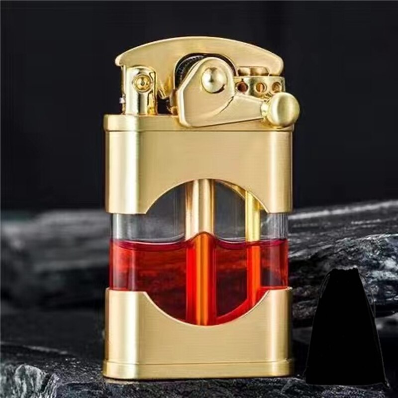 Zorro Rocker Kerosene Lighter Transparent Fuel Tank Metal Retro Grinding Wheel Lighter Visual Fuel Tank Lighter Men's Gift