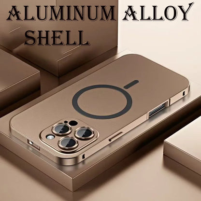 Fashion Aluminum Metal Magnetic Case For iPhone16 17 Pro Max 15Pro 14 13 12 Magsafe Wireless Charging Glass Lens Backboard Cover