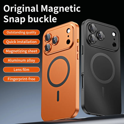 Fashion Aluminum Metal Magnetic Case For iPhone16 17 Pro Max 15Pro 14 13 12 Magsafe Wireless Charging Glass Lens Backboard Cover