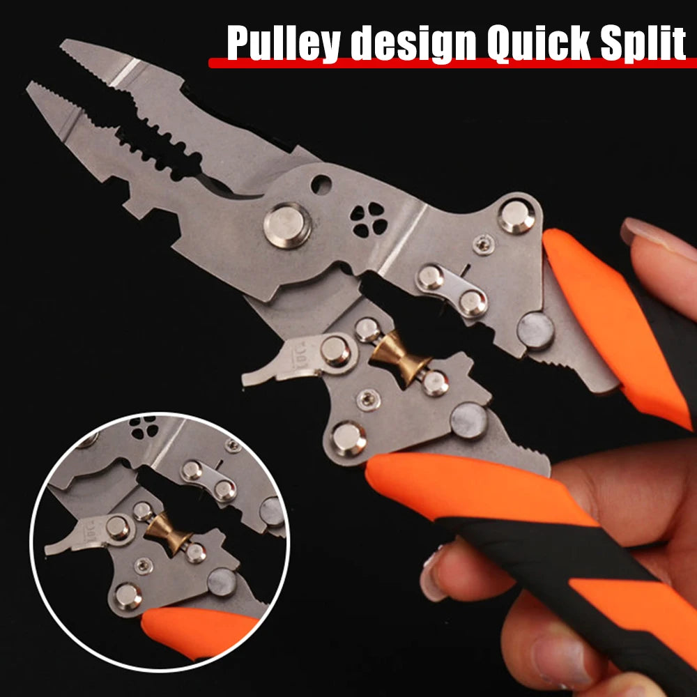 High-carbon Steel Wire Stripping Pliers Foldable 12 in 1 Wire Stripping Tool Non-Slip Comfortable Electrician Crimpe Pliers