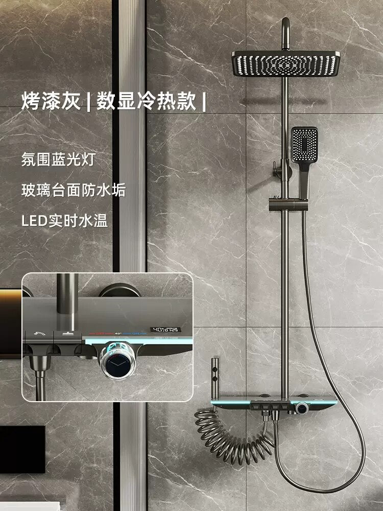 Intelligent Shower Set Gun Gray Bathroom Shower Mixer Faucet Digital Display Thermostatic Shower System Set Booster Sprinkler