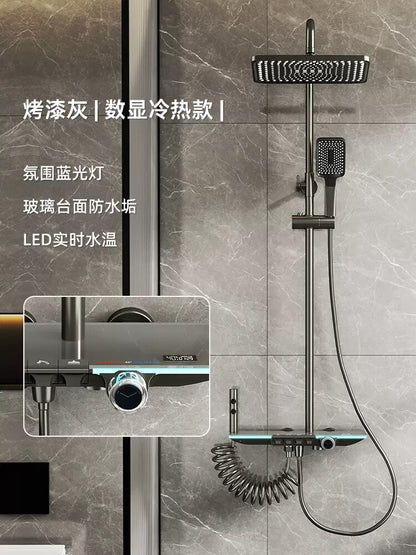 Intelligent Shower Set Gun Gray Bathroom Shower Mixer Faucet Digital Display Thermostatic Shower System Set Booster Sprinkler