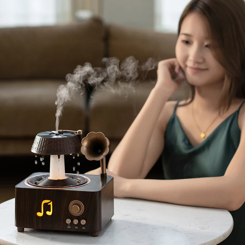 250ml Rotating Raindrop Air Humidifier Music Box Phonograph Gramophone Aromatherapy Humidifier Essential Oil Fragrance Diffuser