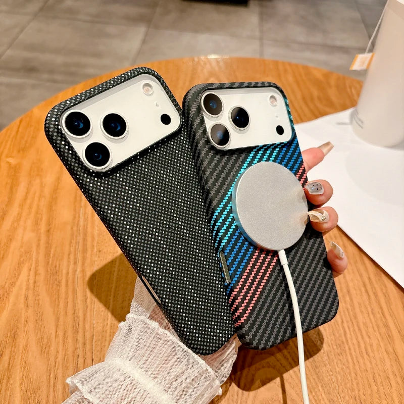 For Magsafe Magnetic Wireless Charging Luxury Solid Color Carbon Fiber Phone Case For iPhone 17 Pro Max Air Bumper Back Cover