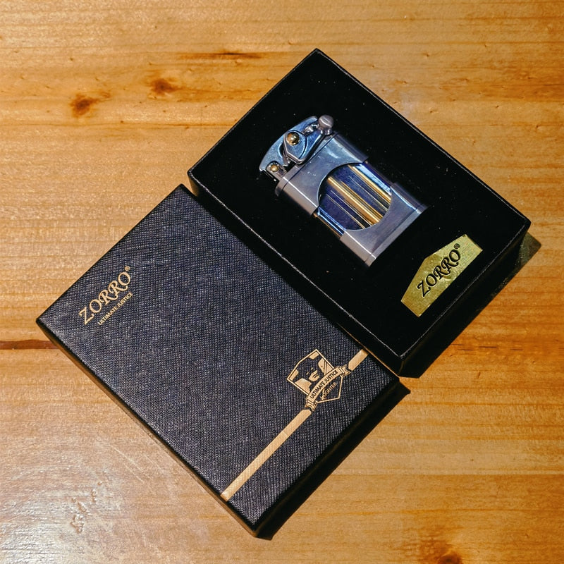 Zorro Rocker Kerosene Lighter Transparent Fuel Tank Metal Retro Grinding Wheel Lighter Visual Fuel Tank Lighter Men's Gift