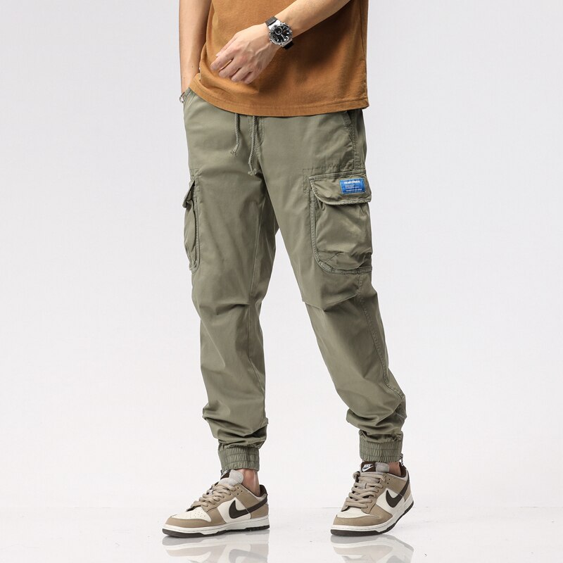 Summer Camping Hiking Men's Multi-Pocket Overalls Sports Trousers Mens Casual Fitness Drawstring Pants Men's Jogger Track Pants