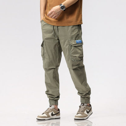 Summer Camping Hiking Men's Multi-Pocket Overalls Sports Trousers Mens Casual Fitness Drawstring Pants Men's Jogger Track Pants