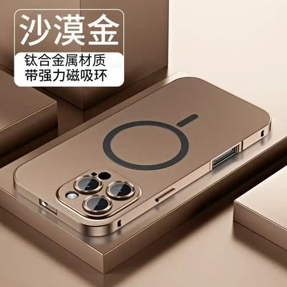 Fashion Aluminum Metal Magnetic Case For iPhone16 17 Pro Max 15Pro 14 13 12 Magsafe Wireless Charging Glass Lens Backboard Cover