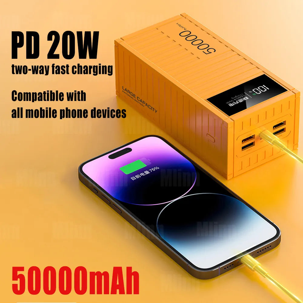 66W Power Bank 50000mAh Container Super Fast Charging Portable Powerbank for Huawei iPhone14 Xiaomi External Battery Charger New