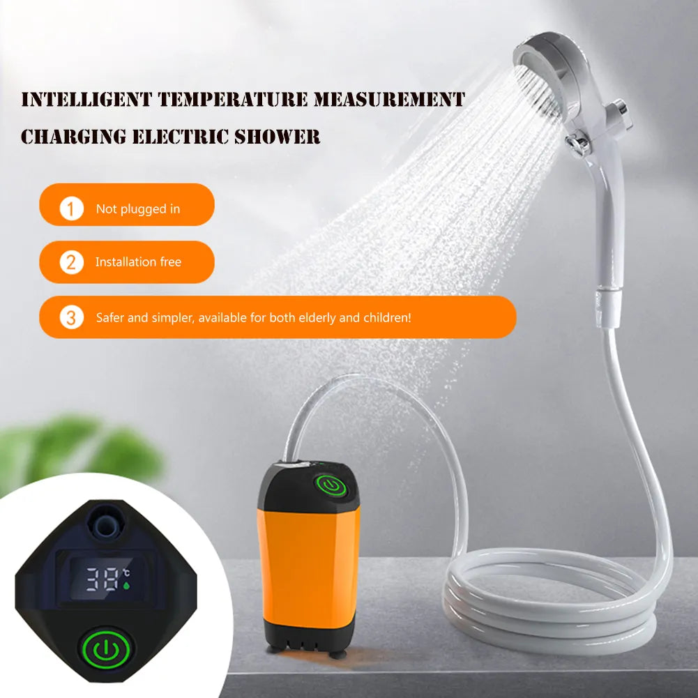 Outdoor Electric Shower IPX7 Waterproof Portable Electric Camping Shower Travel Beach Electric Shower Pump for Camping/Hiking