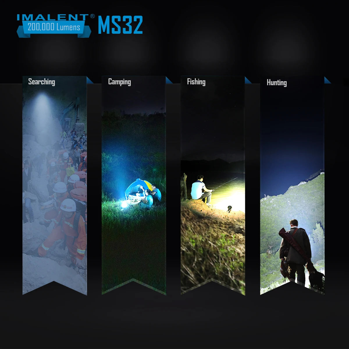 IMALENT MS32 200000 Lumen High Power LED Flashlight with 32 Cree XH70 II High Brightness, 100W Type-C Professional Searchlight